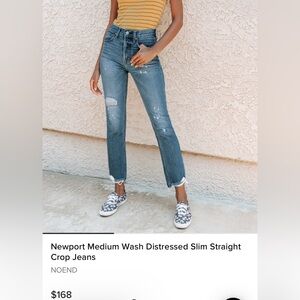 NO END Denim Newport Medium Distressed Slim Straight Crop Jean Button Fly USA 28